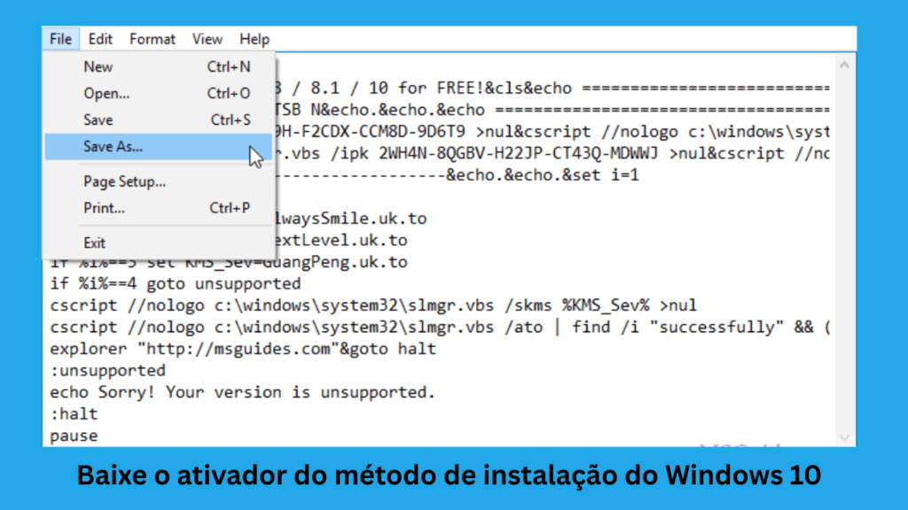 Baixe o ativador Windows 10